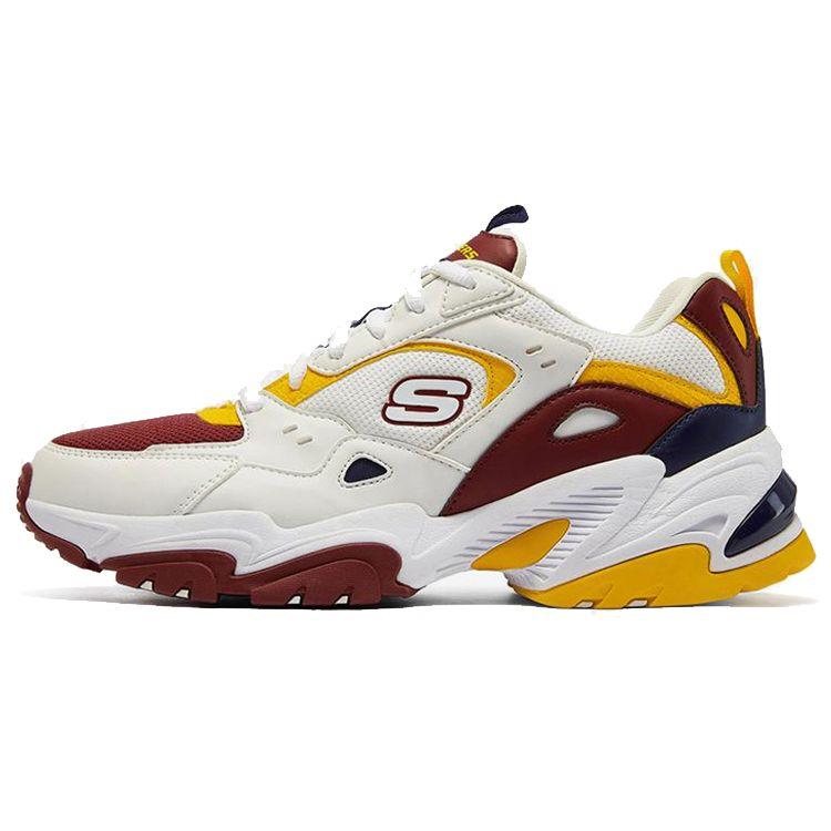 Skechers Men's White/Red Stamina V2 Fabric Fashion Versatile Sports Shock Absorbing Durable Increased Height Low Top Dad Shoes Sneakers 237138-Ntbg Cm
