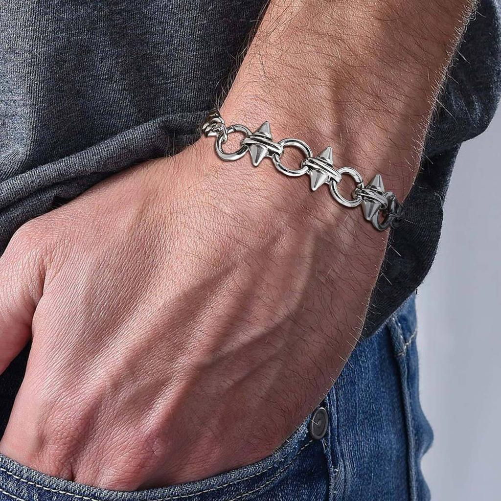 Vnox Six-Sided Rivet Chain Bracelet for Men, Adjustable Punk Men's Jewelry, Stainless Steel Never Fade Hip Hop Wristband Gifts