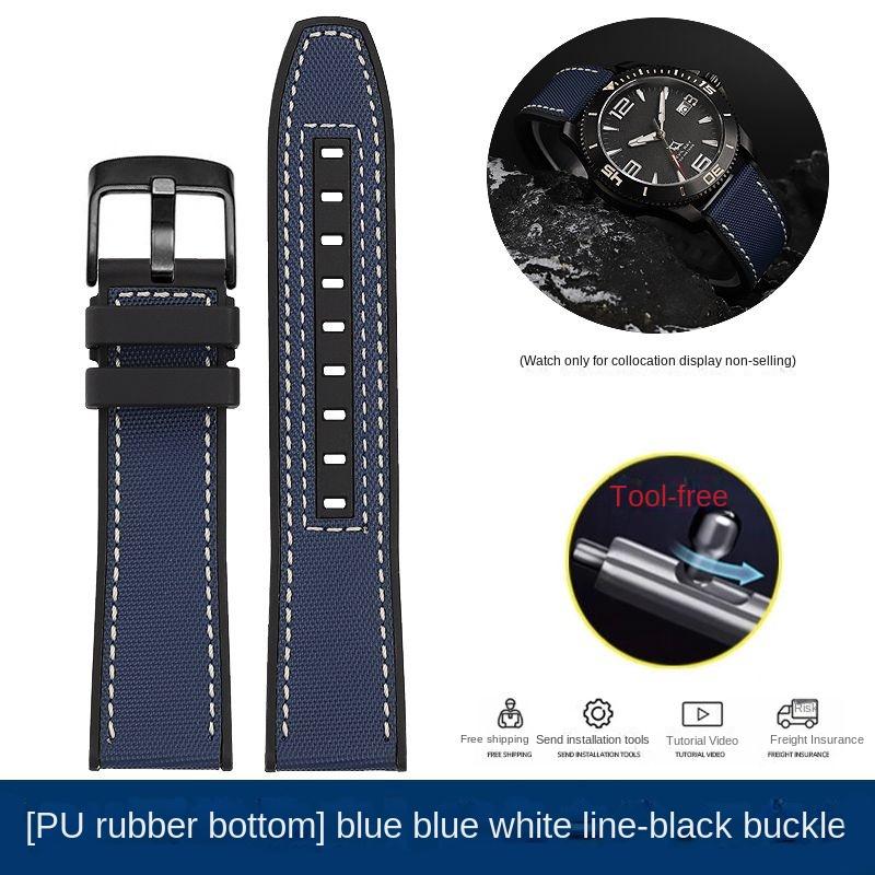 New Design Hybrid FKM Watch Strap for Mido Helmsman M005 M038.431 M038431a Quick Release Canvas Nylon Watchband Bracelet 22mm