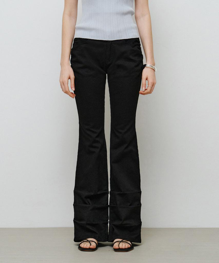 MONGDOL Side Shirred Low-Rise Bootcut Pants Black Mdpt075Black