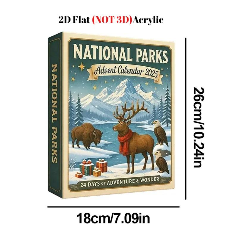 National Parks Advent Calendars 2025, 24 Days Christmas Countdown Calendar, 2D Flat Acrylic National Parks Wildlife Landscapes Ornaments Gift