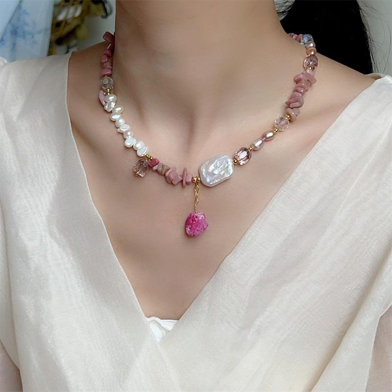 

Meier Original baroque natural freshwater pearl necklace & rose quartz bracelet