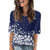Shirts For Women Trendy Round Neck Button T Shirts Printed  Blouse Half Sleeve Tops For Women