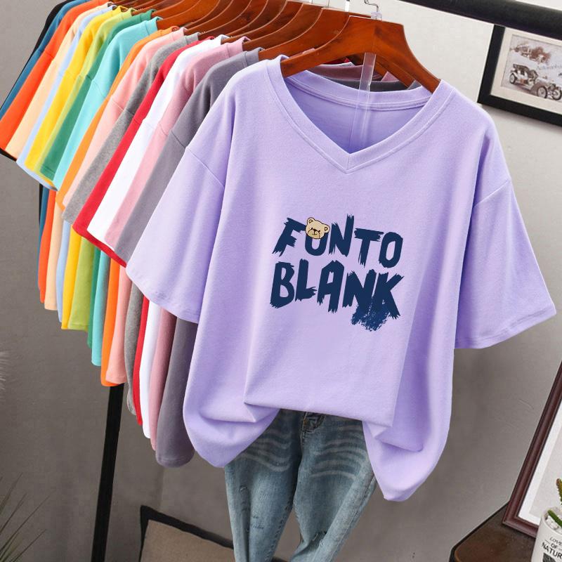 

Футболка с коротким рукавом, Свободного кроя, Приталенный топ с V-образным вырезом с принтом для женщин 4XL