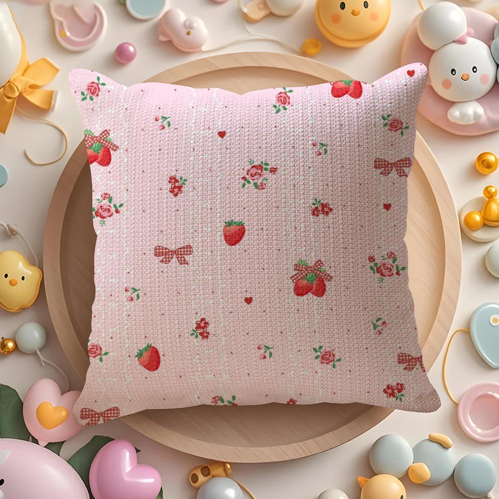 Elegant Strawberry Flowers Print Pillow Case Pattern Printed Pillowcase for Living Room Sofa Cushion Cover Bedroom Decor