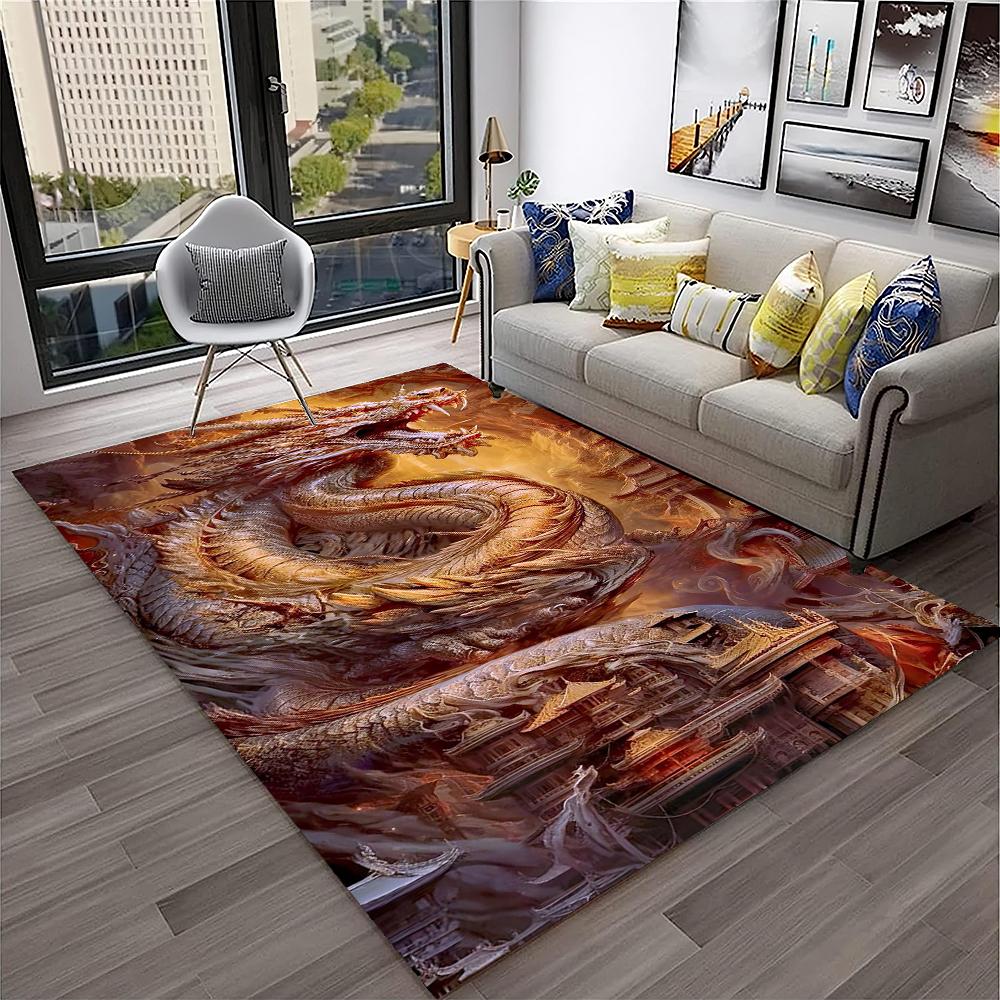 3D-Teppich mit chinesischem Drachen, Mythos, Kunst, Cartoon-Motiv, für Zuhause, Wohnzimmer, Schlafzimmer, Sofa, Fußmatte, Dekoration, Kinderspielbereich, rutschfeste Bodenmatte