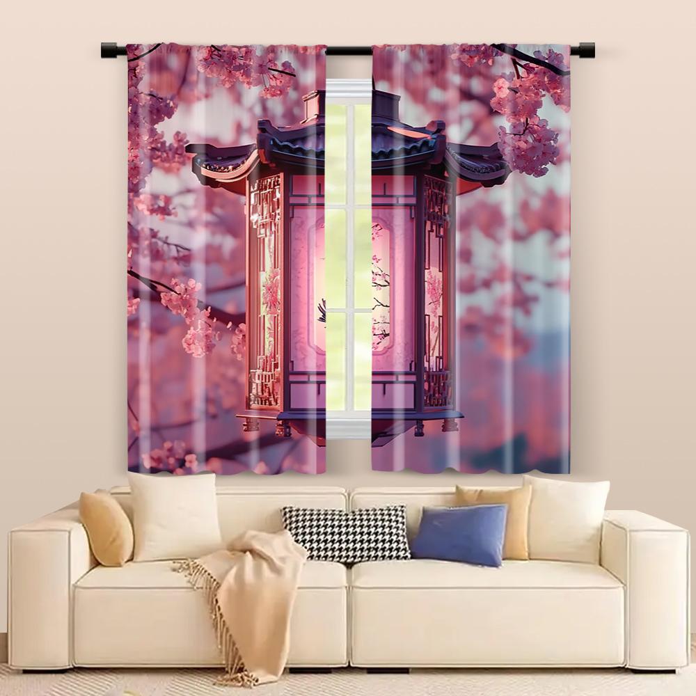 2 Pcs, Filtering Curtains (Excluding Rods, Non-Movable, Without Batteries) A Set Of China Lanterns For Use In Bedrooms And