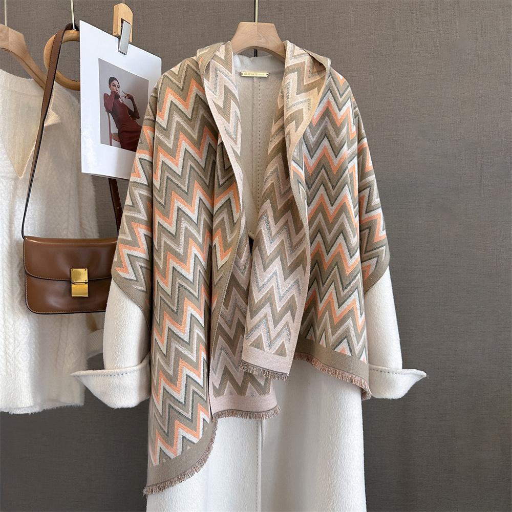 Geometric Design Winter Warm Cashmere Scarves Women High Quality Thicken Pashmina Shawl Elegant Lady Wool Poncho Windproof Pareo