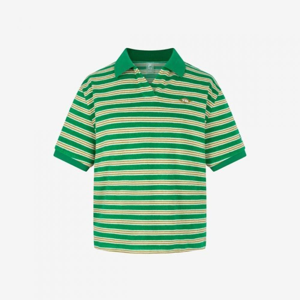Fila Semi Crop Collar T shirT Terry GREEN/W95