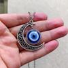 Trendy Personality Turkish Blue Eyes Hollowed-out Pattern Crescent Moon Sun Evil Eye Pendant Necklace for Women Men Jewelry Gift