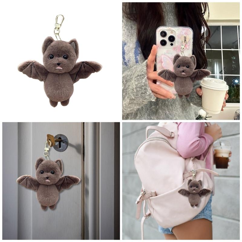Bat Plush Toy Keychain Soft Stuffed Animal Bag Charm Backpack Pendant Accessory Handmade Halloween Room Decoration