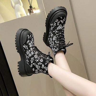 Plateau Stiefel mit runder Zehenpartie und Schnürung bis zum Knöchel für Damen Frühling Herbst Print Stiefeletten Designer Luxus Sale Neu Goth Frau Kurze Schuhe