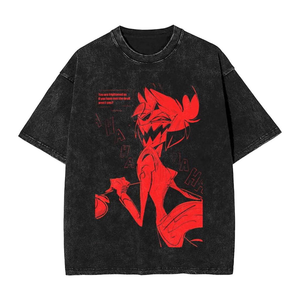 Harajuku Cotton Oversized TshirtMen Short Sleeve TeesAlastor I Love My Boyfriend Summer Loose Washed Tops TShirt