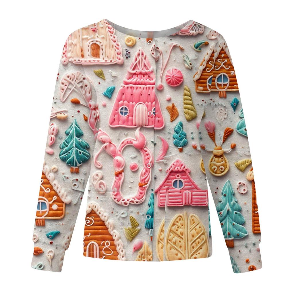 Women's Casual Fashion Long-Sleeve Single-Breasted Christmas Print Jacket