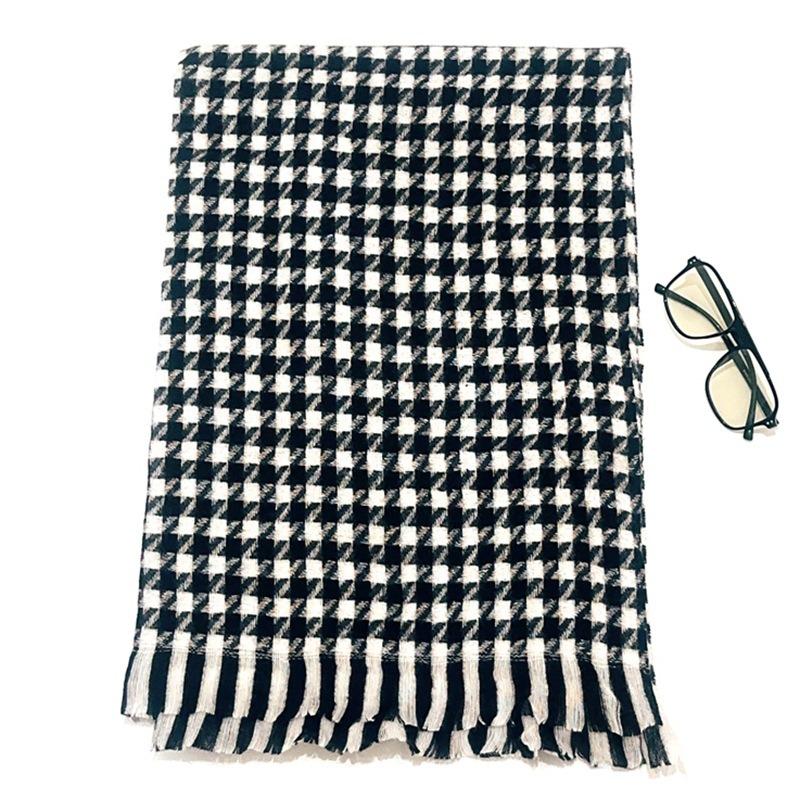 Plaid Scarf Women's Autumn and Winter Versatile Imitation Cashmere Thickened Warm Fringed Scarf Piercing High-end Shawl