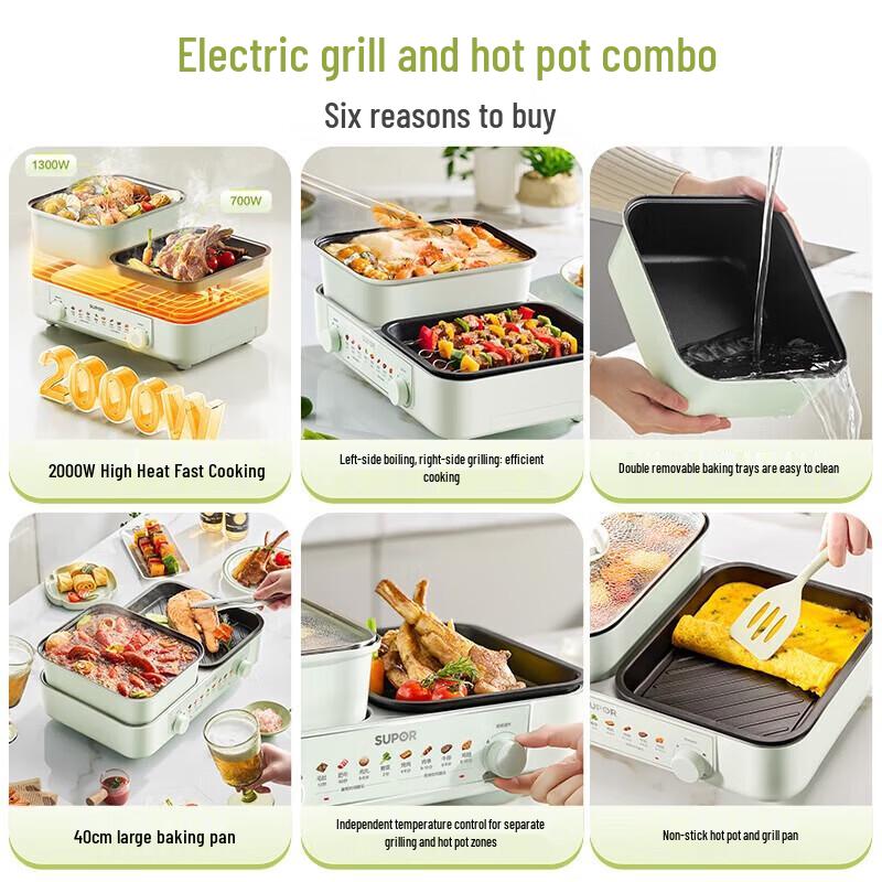 SUPOR 2-in-1 Electric Hot Pot & Grill CN Plug (adapter Included)