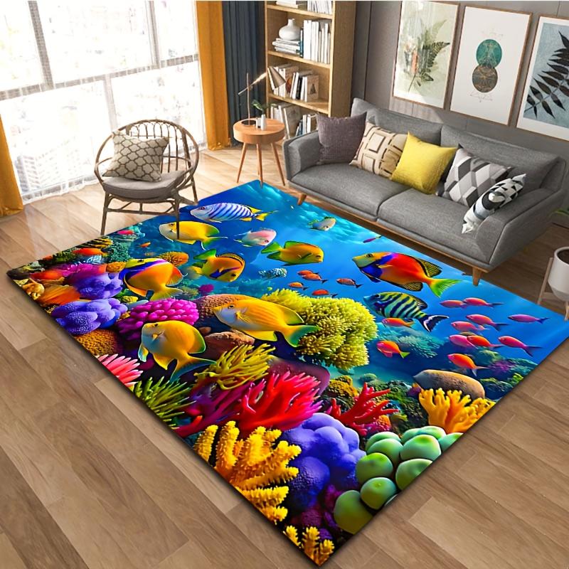 Ocean Animal Whale Coral Reef Pattern Floor Mat,Non-Slip,Easy to Clean,Suitable for Living Room,Bedroom,Kitchen,Office,Bathtub Shower,Bathro