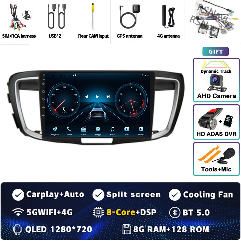 Android 14 CarPlay Car Radio For Honda Accord 9 2013 2014 2015 2016 2017 Multimedia Navigation GPS Stereo video 360 Camera Auto