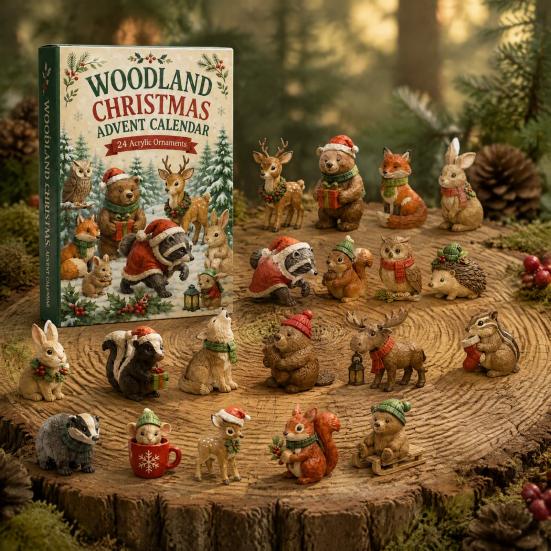 Calendario dell'Avvento Scatola 24 Giorni Calendario di Natale, Animali del Bosco Conto alla Rovescia Elfi Acrilici Figure Giocattoli Carini da Collezione per Decorazione Festa di Natale Natura
