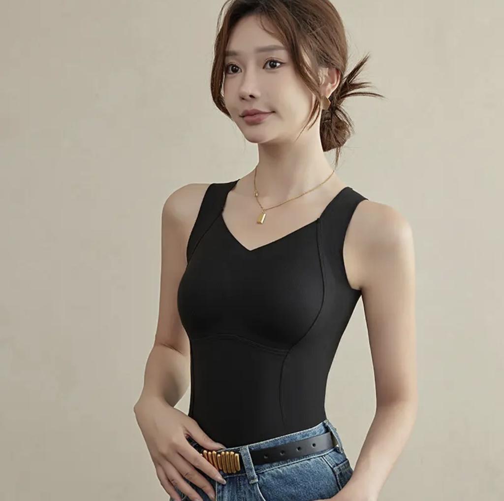 Damen Fleecegefütterte Ärmellose Weste Eingebauter BH Gepolsterte Layering Winter Oberteil