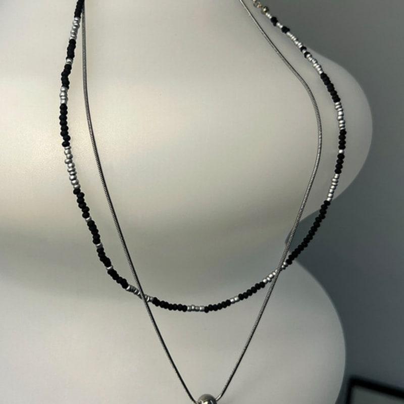 S SY [SET] HANDMADE GLASS BEADS & SILVER BALL LAYEring necklace