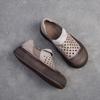Johnature Simple Breathable Hollow-out Shoes Retro Genuine Leather Thick Sole Women's Flat Platform Shoes