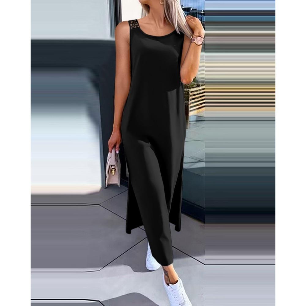 IHUASU Letní jednoduché jednobarevné krajkové bez rukávů pro ženy