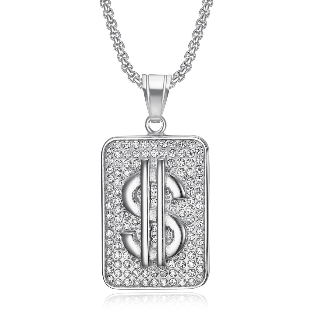 2026 Jewelry Fashion Trend Inlaid Zircon Men's Exquisite Gift Jewelry Necklace USD Pendant Necklace