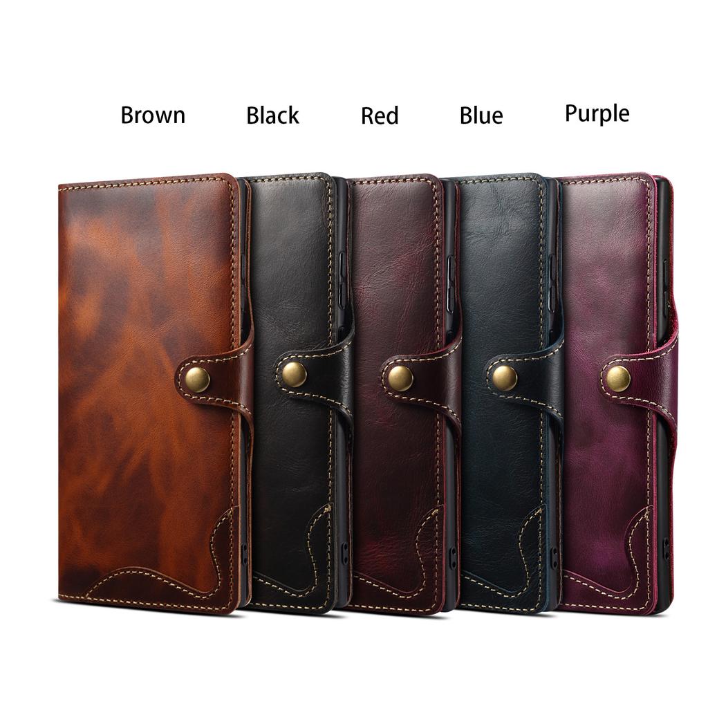 Oil Wax Leather Case for Samsung Galaxy S26 Ultra S25 Edge S24 Plus S23 Fe S22 S21 S20 Note20 Ultra Card Holder Hand Strap Cover