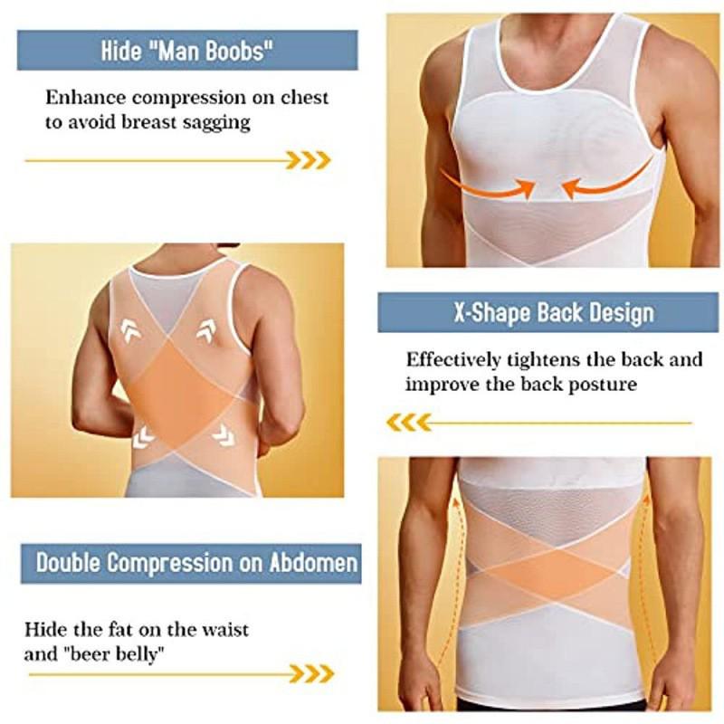 Men's Tummy Control Shaping Vest - Breathable Mesh Bodysuit with Bust and Tummy Support.