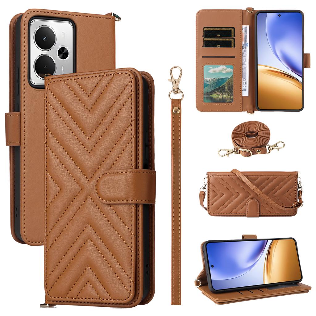 For Realme 14T 5G/14 5G Case with Shoulder/Wrist Strap Leather Phone Cover Stand Wallet