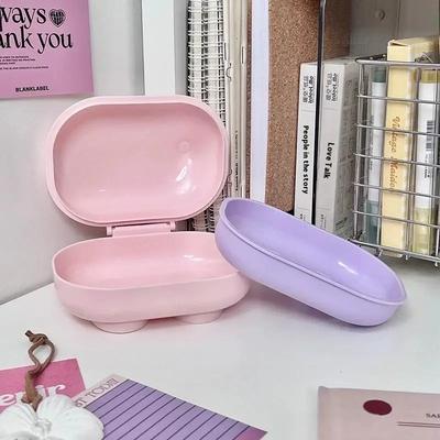 Creative Cute Countertop Soap Box with Lid Portable Double Layer Drainage Bathroom Storage Box Household Organizer