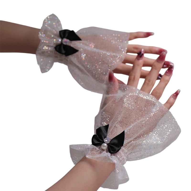Bowknot Wrist Cuffs For Nails Photography Breathable Glitter Fabric Elastic Cuffs Fashion Accessories