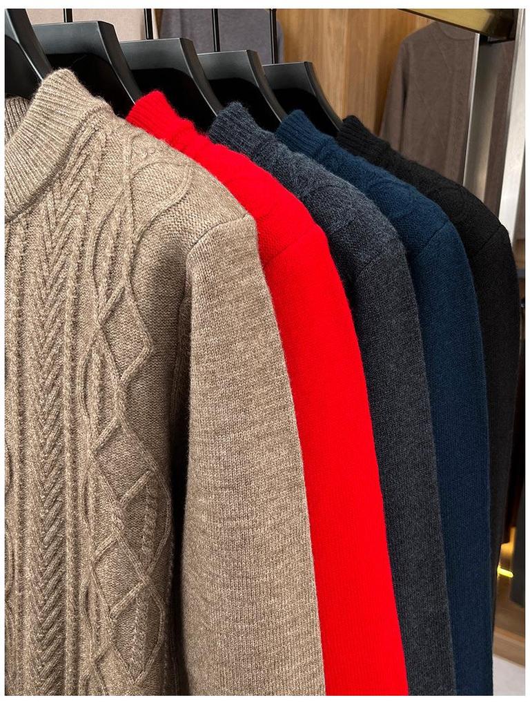 Men's Thick Warm Knitted Sweater, Half-High Collar, Winter Casual Mid-Age Dad Base Layer