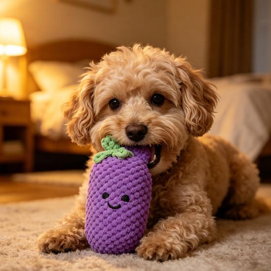 Plush Vegetable Dog Toy Squeaky Broccoli Eggplant Dog Chew Toy Cute Stuffed Scallion Chili Pepper for Puppy Teething Interactive Play
