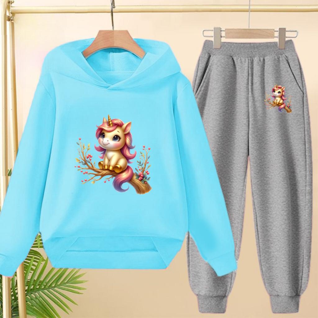 Cute Printed Hooded Sportswear Sets and Casual Sportswear Pants for Autumn and Winter Are Suitable for Boys and Girls Aged 3to12