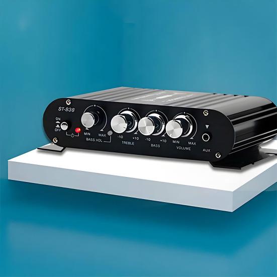 ST-838 2.1 Channel Amplifier Aluminum Alloy HiFi Power Amplifier Bass And Treble Adjustment Stereo Audio Amplifier for Car Home Use