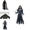 Scary Ghost Bride Costume For Women Halloween Cosplay Party Elasticity Cape Gloves Skirt S-xxl