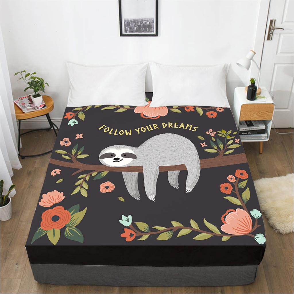 Bedding 3D Printed Animal Sloth Pattern Bed Sheet Mattress Cover Elastic Fitted Sheet 3 Piece Set Home Textile