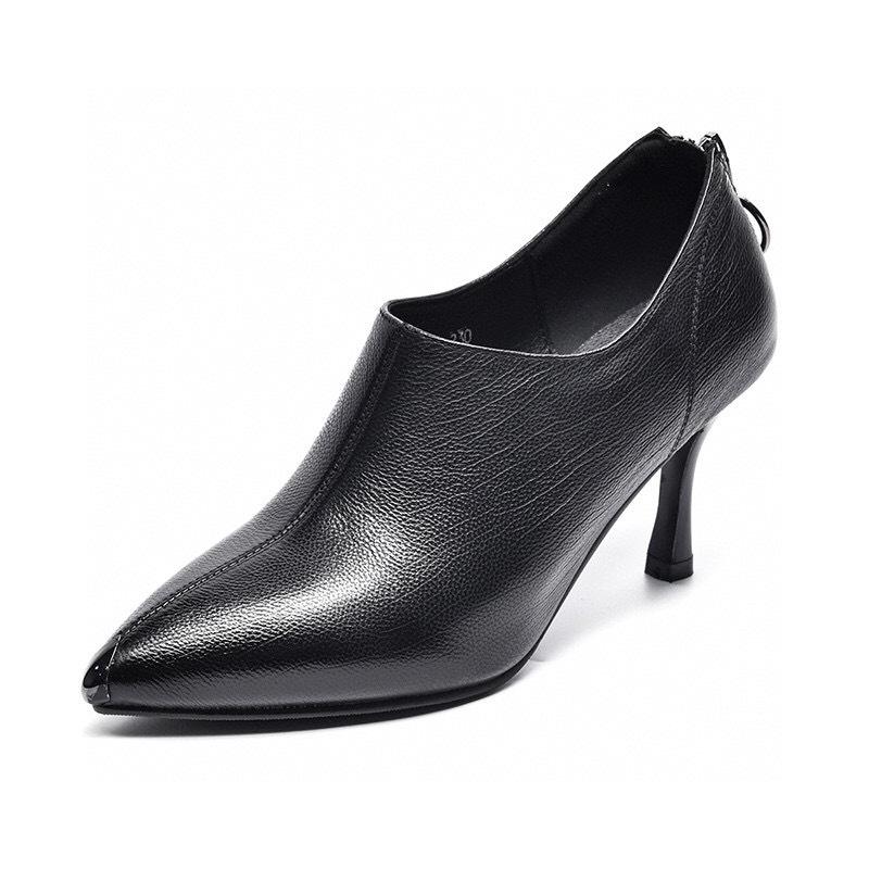 

Остроносые туфли-лодочки на высоком каблуке, весенние новые из первого слоя коровьей кожи, с железной окантовкой, остроносые, с задней молнией, женские туфли 38 чёрный