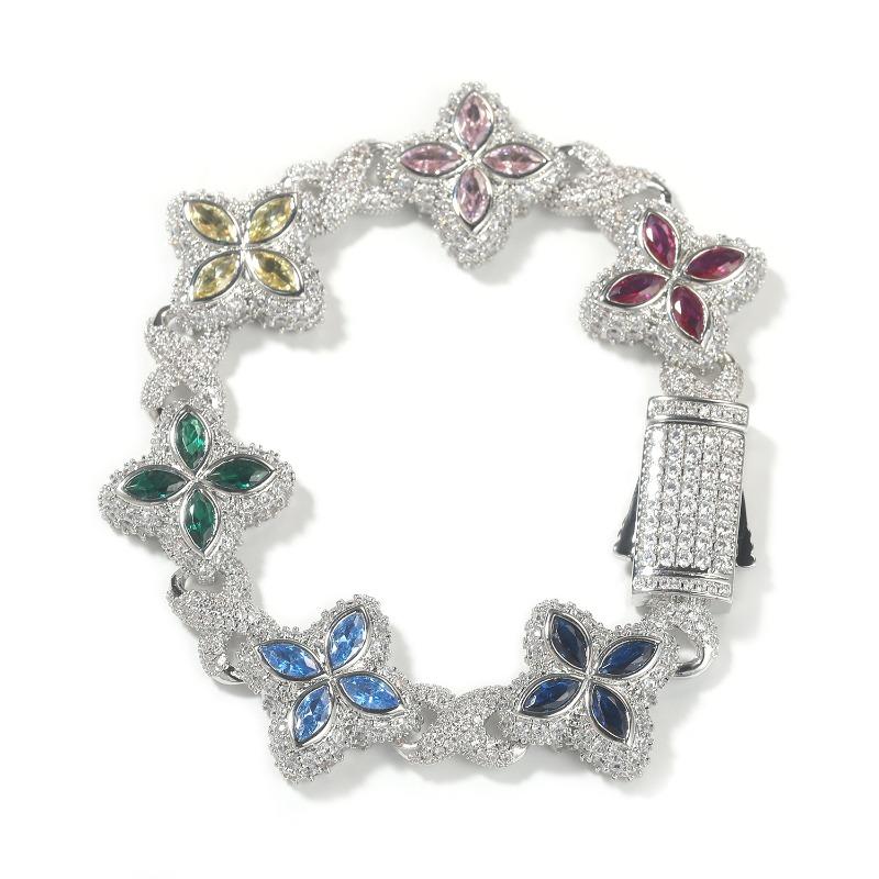 

Mary Hip-hop rap chain, unlimited four-leaf clover bracelet, fashionable cool ruffian handsome premium 5A zircon color necklace. 8-inch bracelet