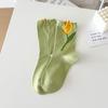 Women's Spring and Summer White Japanese-Style Cartoon Tulip Short Socks.