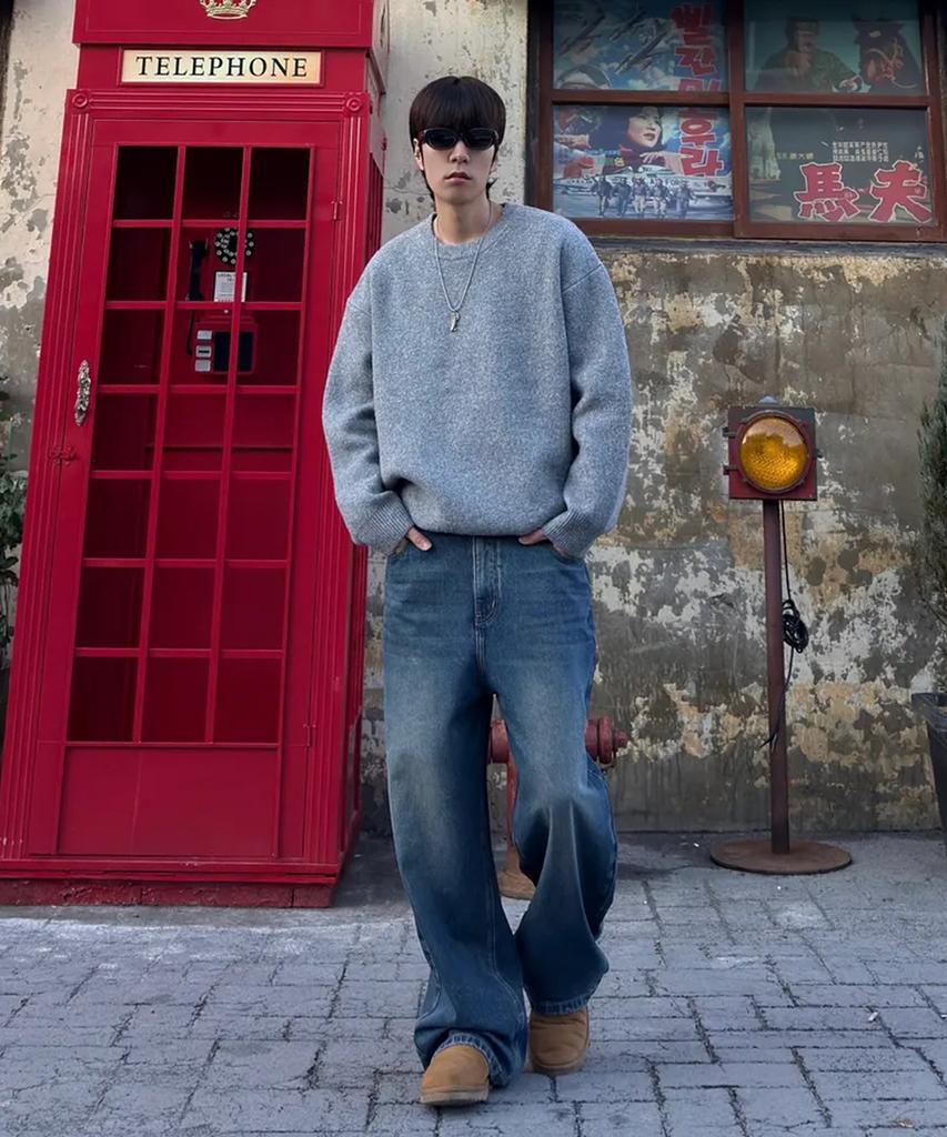 Mubeun Soft Wool Blend Crew Neck Sweatknit Gray