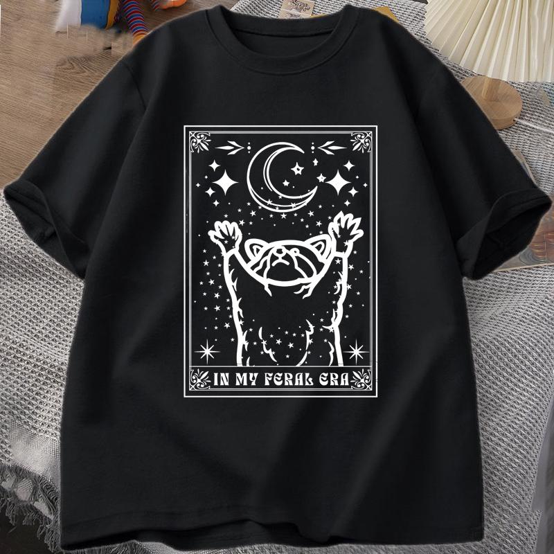 In My Feral Era Raccoon T Shirt Mystical Racoon Tshirt Tarot Card Print T-shirt Summer Cotton Short Sleeve Tee Shirt Unisex Clothes