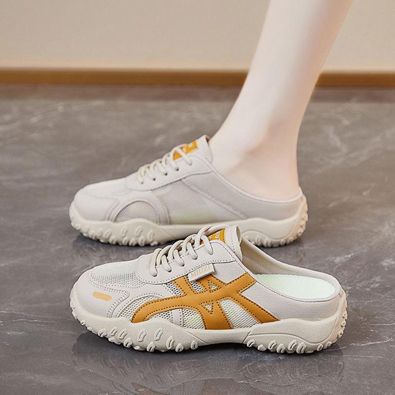 Women's shoes hollow bag head cool slippers outer wear 2025 new summer lazy one pedal without heel mesh half slippers