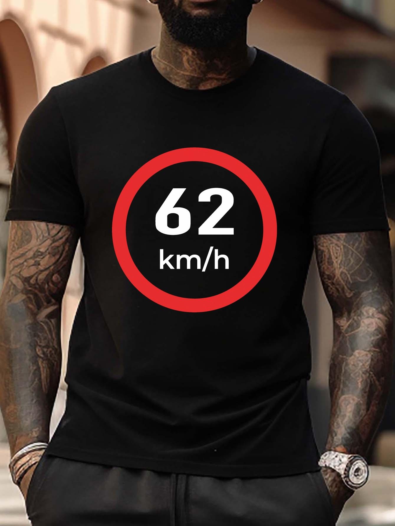 

Plus Size 62 km/h Graphic T-shirt - Black Casual Crew Neck Tee with Red Speedometer Design S