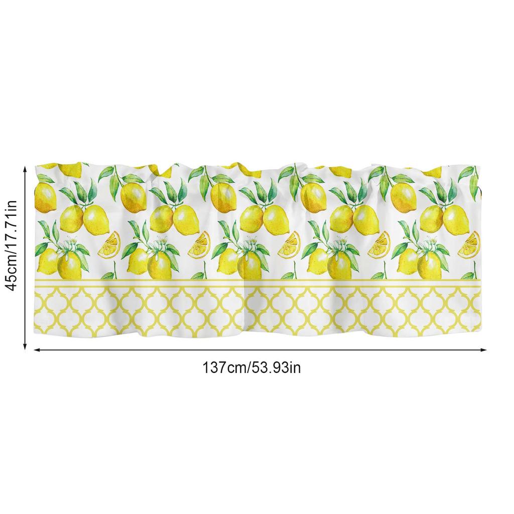 Lemon and Tartan Window Top Curtain Fashion Printing Light Blocking Short Window Valance Curtain for Kitchen Bedroom