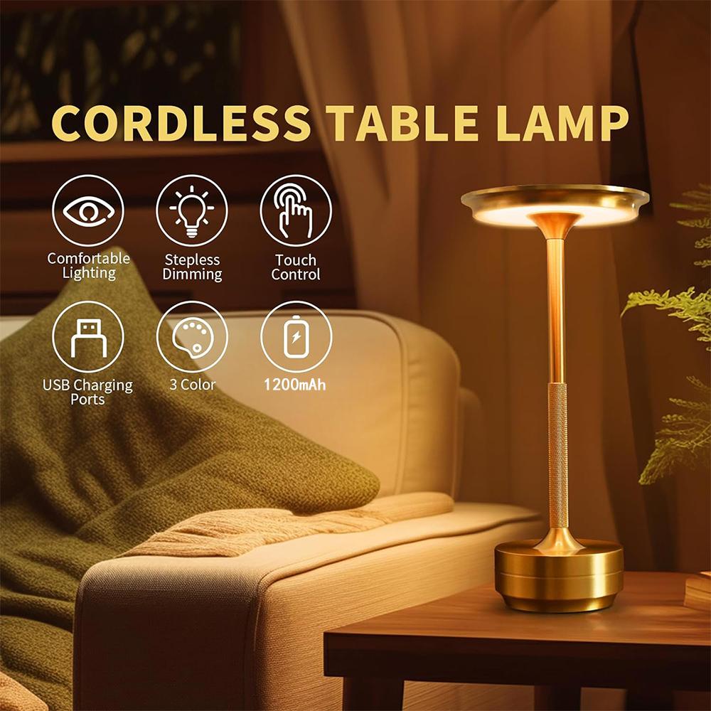 Aluminum Alloy LED Lamp Night Light Infinitely Dimmable Atmosphere Retro Portable Cordless Rechargeable Touch Desk Lamp For Bar