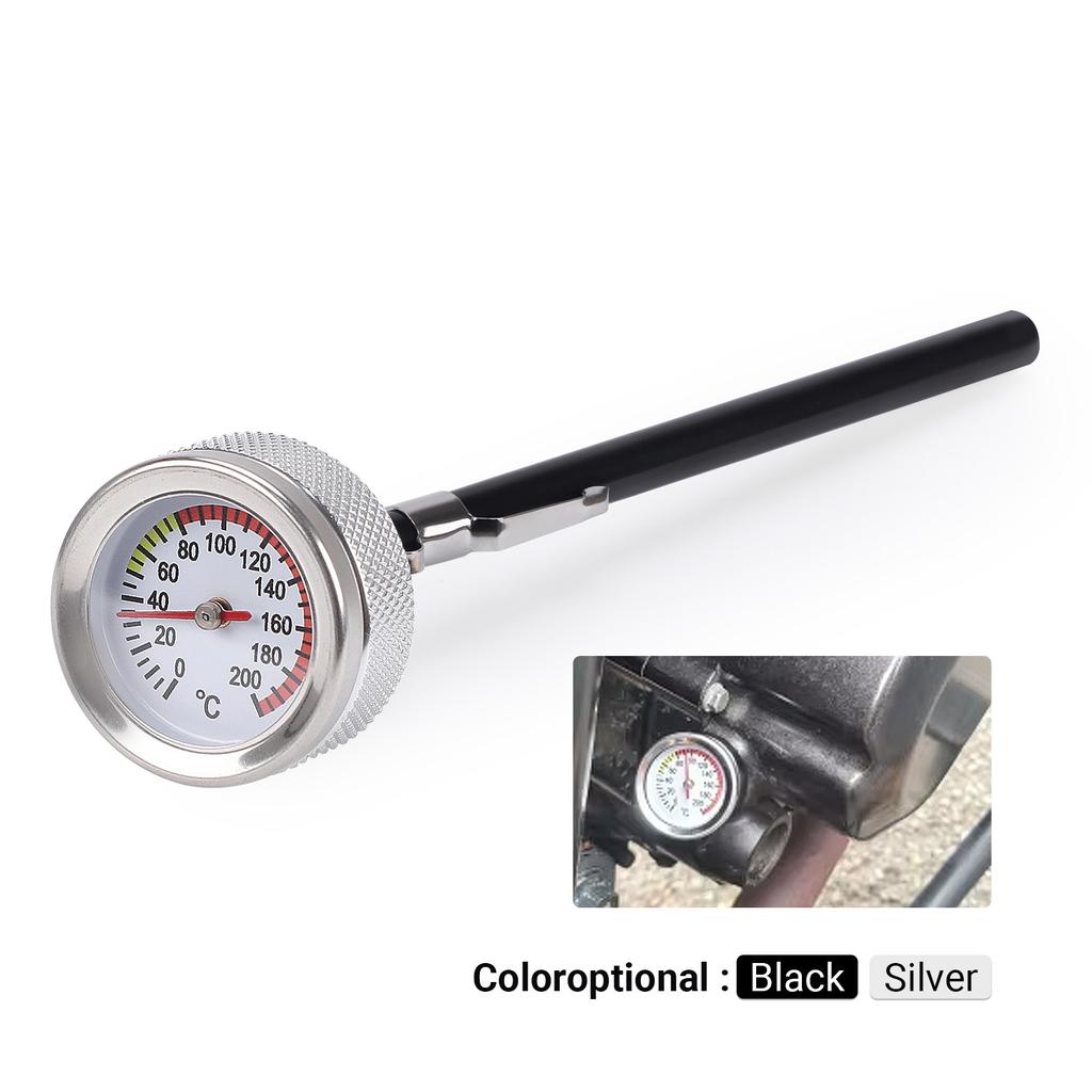Black/Silver Motorcycle Fuel Tank Caps M20x2.5 Oil Temperature Gauge 35MM with 117MM Probe 0-200 Pointers Thermometer Cap Cover