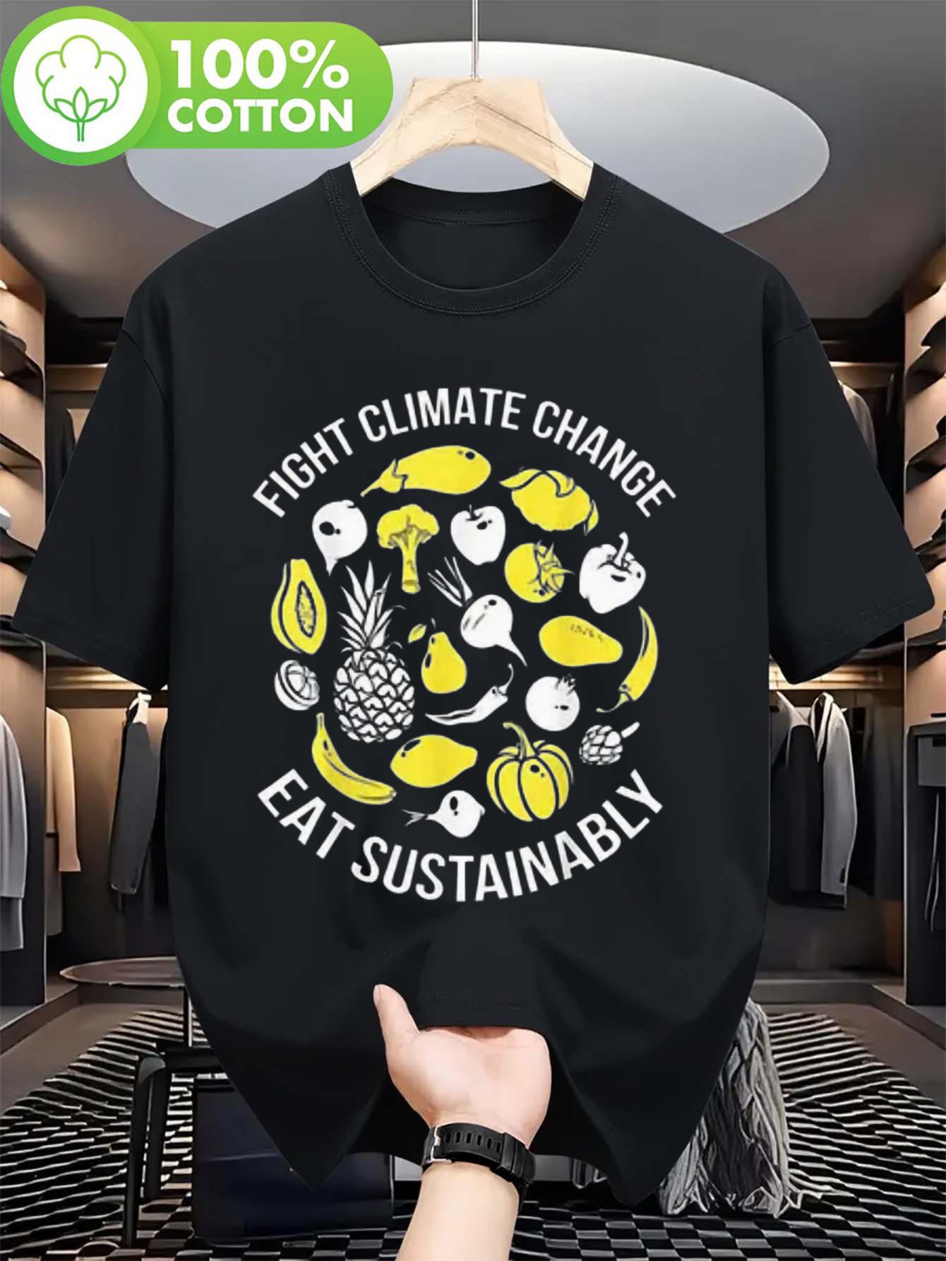 Black Cotton Tshirt - Eat Sustainably Graphic with Pineap... XXXL